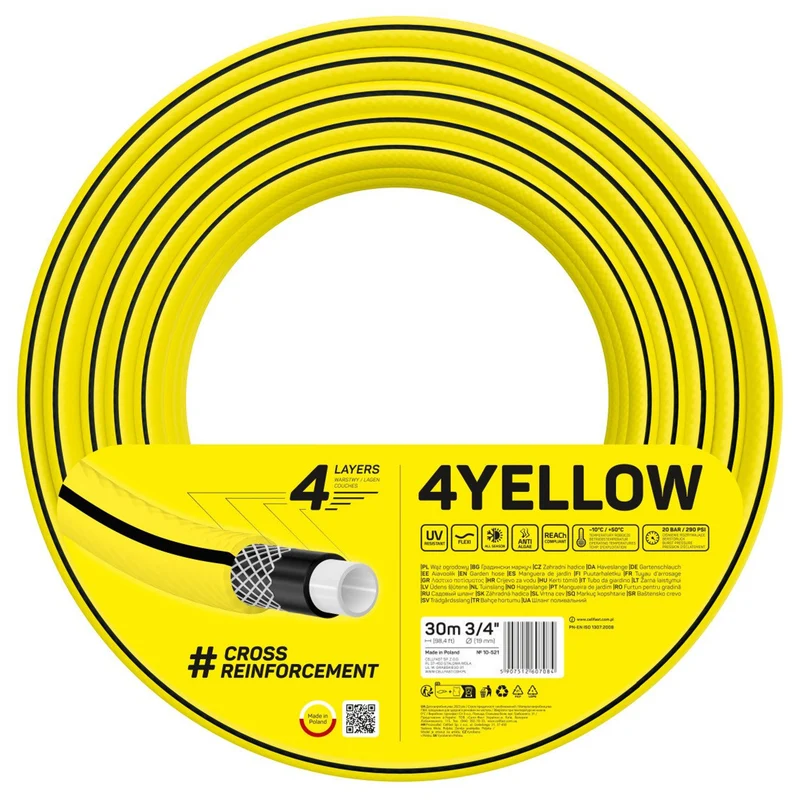 CELLFAST 4YELLOW Manguera de Jardín Manguera Ligera 4 Capas Resistente a los Rayos UV 10-521 3/4" 30m