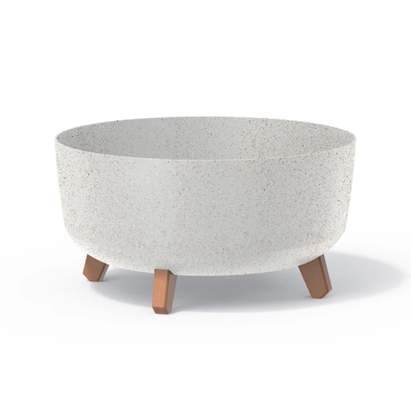 Maceta baja de madera ecológica con patas desmontables incl. inserto para uso interior y exterior Jardinera redonda de plástico resistente a los rayos UV 380mm, ECO Blanco