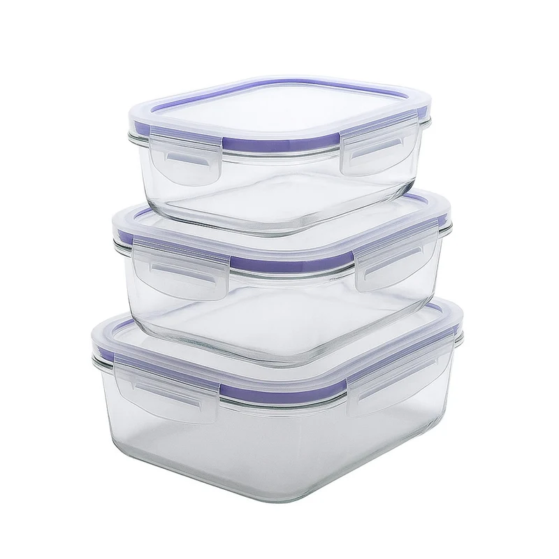Juego de 3 recipientes Practic para alimentos, capacidad 0,6, 1 y 2 l, tapas con clips