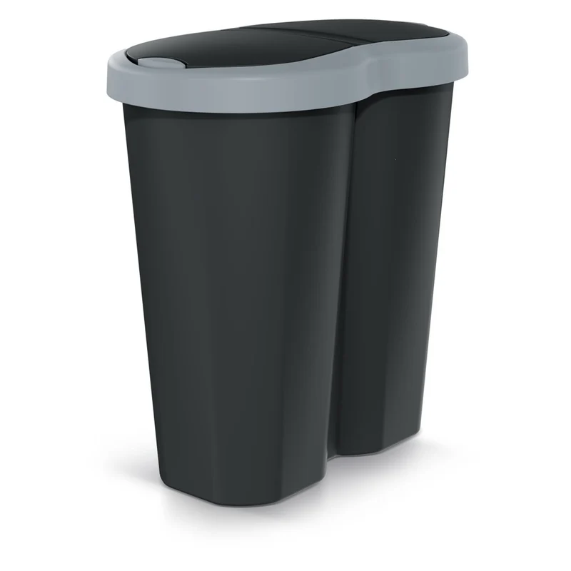 Papelera Compacta R Duo, gris/negro, capacidad 40L, un compartimento, dos tapas, NDRF40-429U_S411
