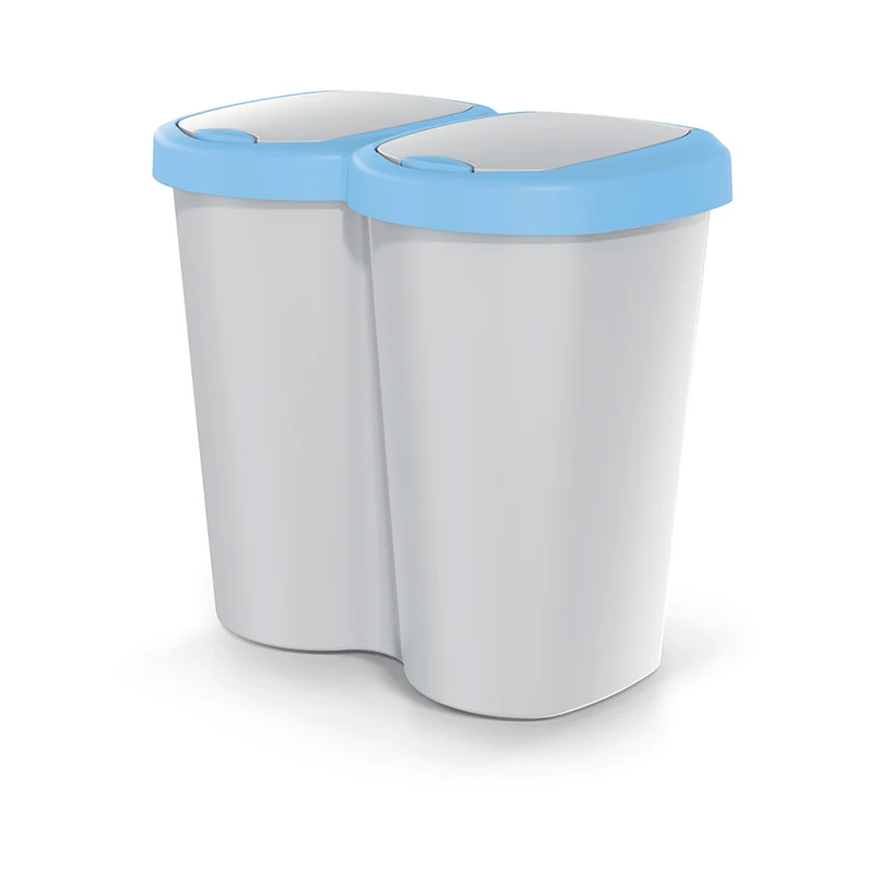 Cubo de basura Compacta B Duo, azul/achemira, capacidad 40L, un compartimento, dos tapas, versión para montaje en pared, NDBS40-2717C_427C