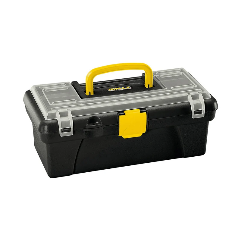 Caja Herramientas 12" con Tapa Organizadora Cerradura Plástica Negro