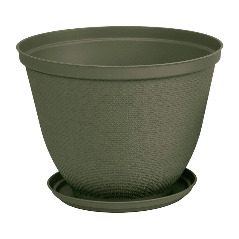 Matera Redonda Rafia 35 cm con Plato Verde Musgo