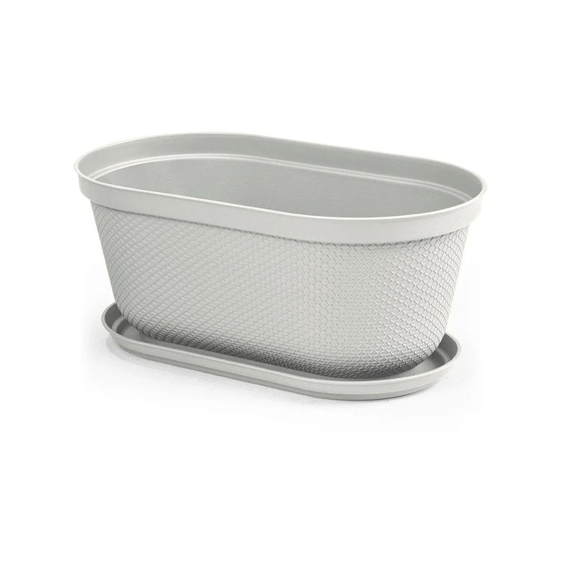 Matera Ovalada Rafia 40 cm con Plato Gris Hielo