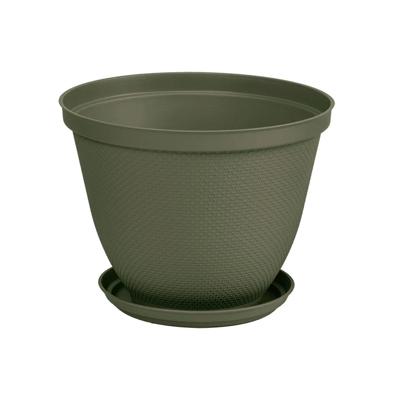 Matera Redonda Rafia 30 cm con Plato Verde Musgo
