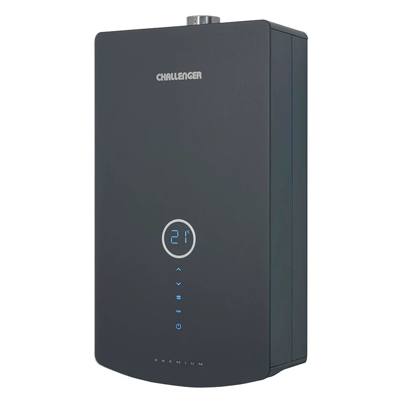 Calentador Digital de Paso Gas Natural 12 lt Tiro Forzado Challenger, Color Negro