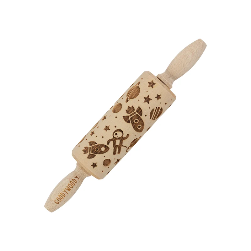 Goody Woody Rodillo para tartas grabado, 23,5 cm, madera de haya, diseño cosmos