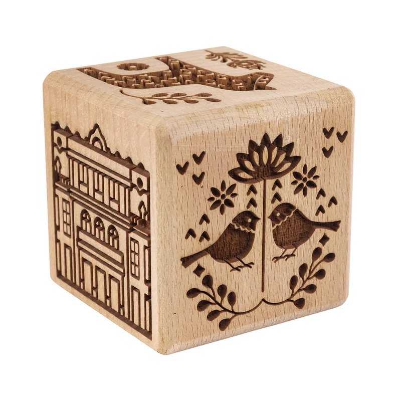 Goody Woody Cubo para galletas grabado, 6 cm, madera de haya, 6 diseños, estilo escandinavo