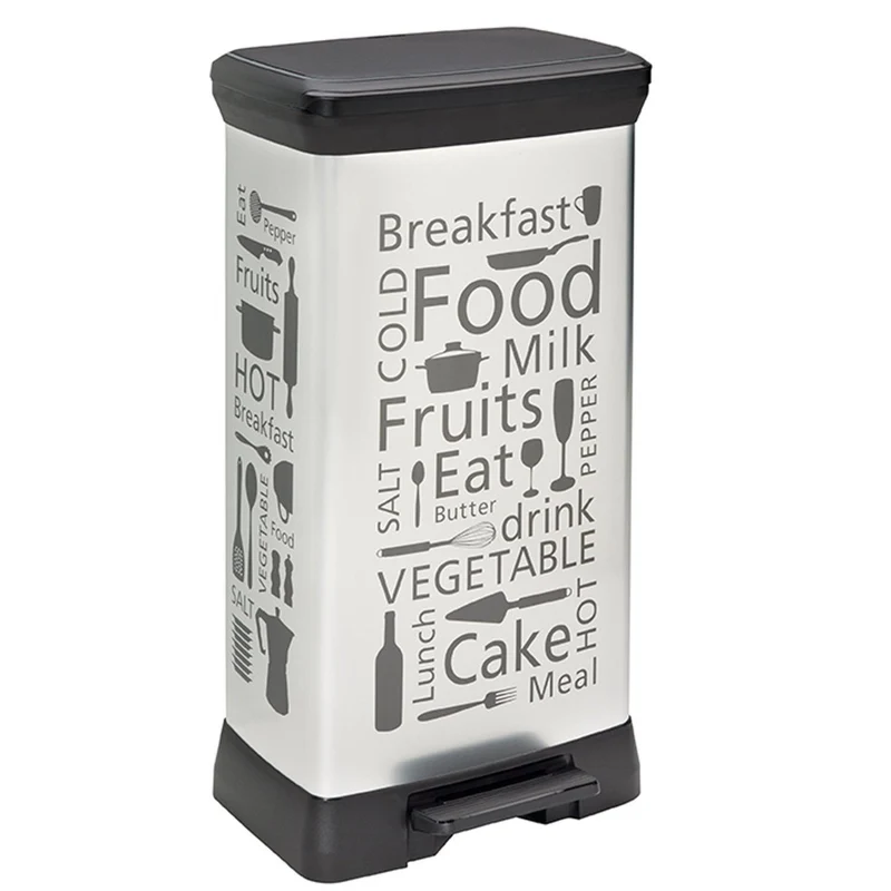 Curver Kitchen Cubo de basura con pedal, diseño plateado, 50 L
