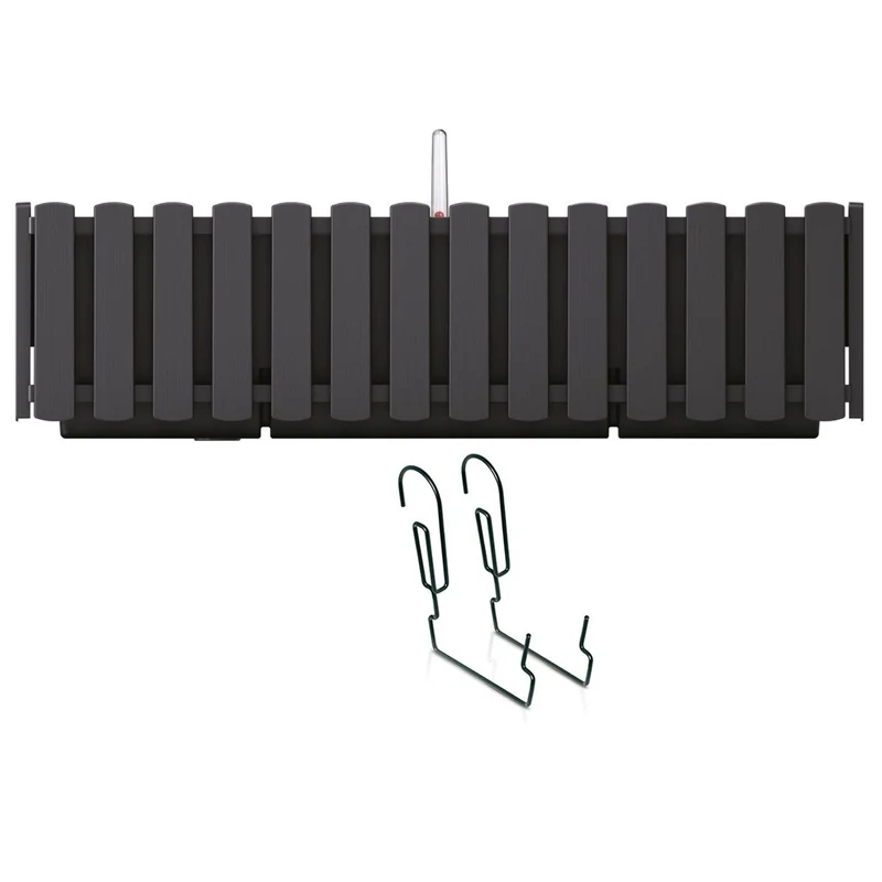 Caja de balcón con suspensión y sistema de riego maceta de flores maceta con ganchos caja de plantas 58cm antracita Boardee Fencycase