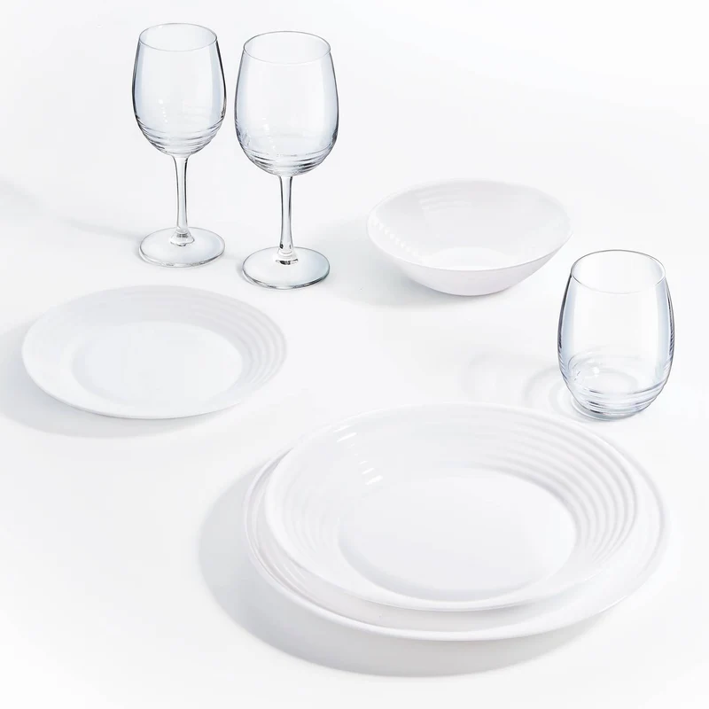 Vajilla para 6 personas de vidrio 18 piezas con plato hondo de 20 cm Harena LUMINARC