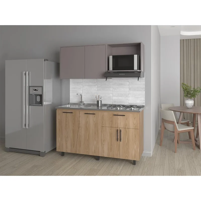 Cocina Integral Emilia, Fresno Europeo y Taupe, Incluye Mesón Izquierdo