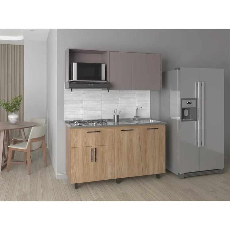 Cocina Integral Emilia, Fresno Europeo y Taupe, Incluye Mesón Derecho