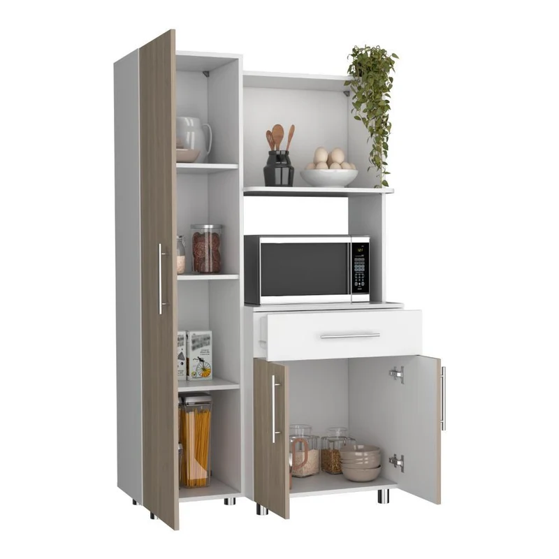 Alacena Panter, Blanco Duqueza y Bardolino, con Espacio para Microondas Puertas Abatibles y un Cajón