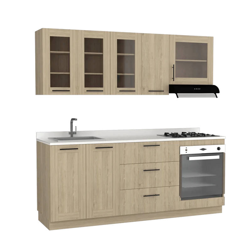 Cocina Integral Elica, Beige, Incluye Mesón Izquierdo con Estufa 4 Puestos a Gas + Campana + Horno
