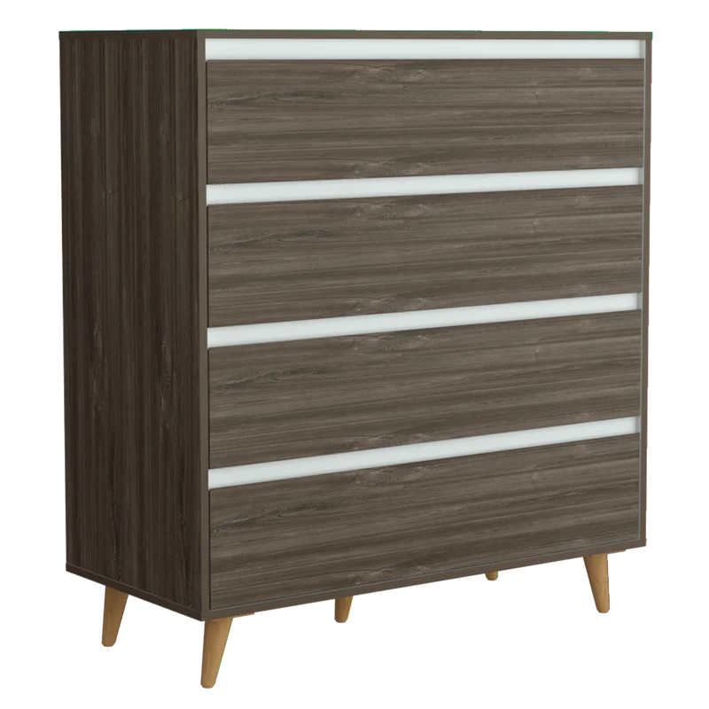 Organizador Besk, Avellana y Blanco, con Cuatro Cajones y Patas en Madera