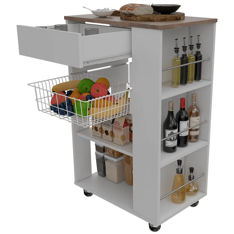 Organizador de Cocina Alhena, Blanco y Café Claro, con Entrepaños para Ubicar Elementos de Cocina