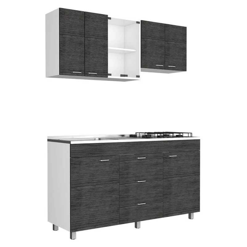 Cocina Integral Laurel, Gris y Blanco, Incluye Mesón Izquierdo