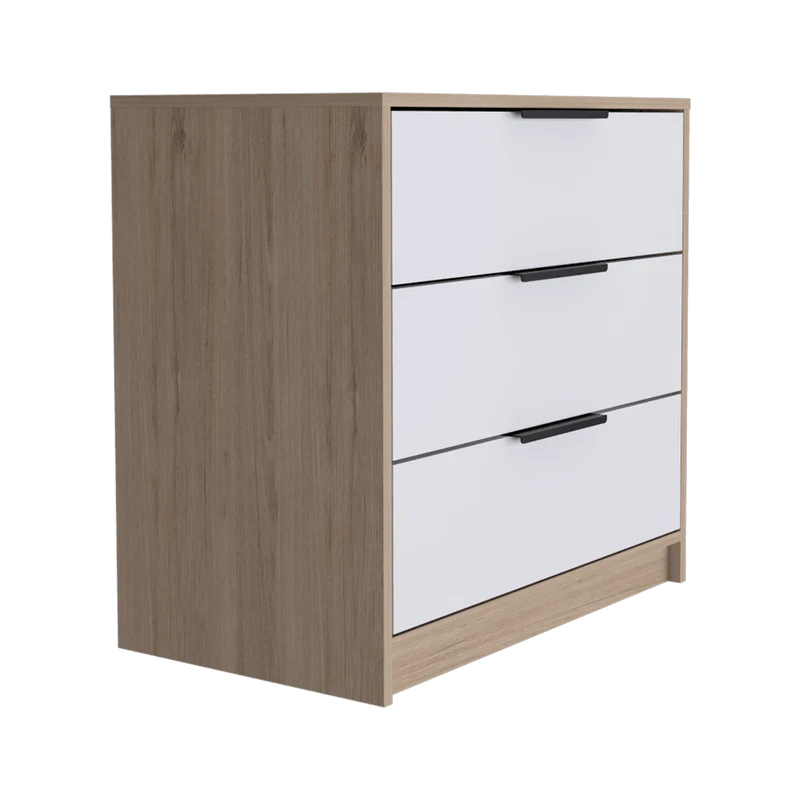 Organizador Wesley, Beige y Blanco, con Tres Cajones y Manijas Metálicas