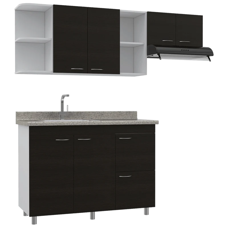Cocina Integral Giotto, Blanco y Wengue, Incluye Mesón Izquierdo