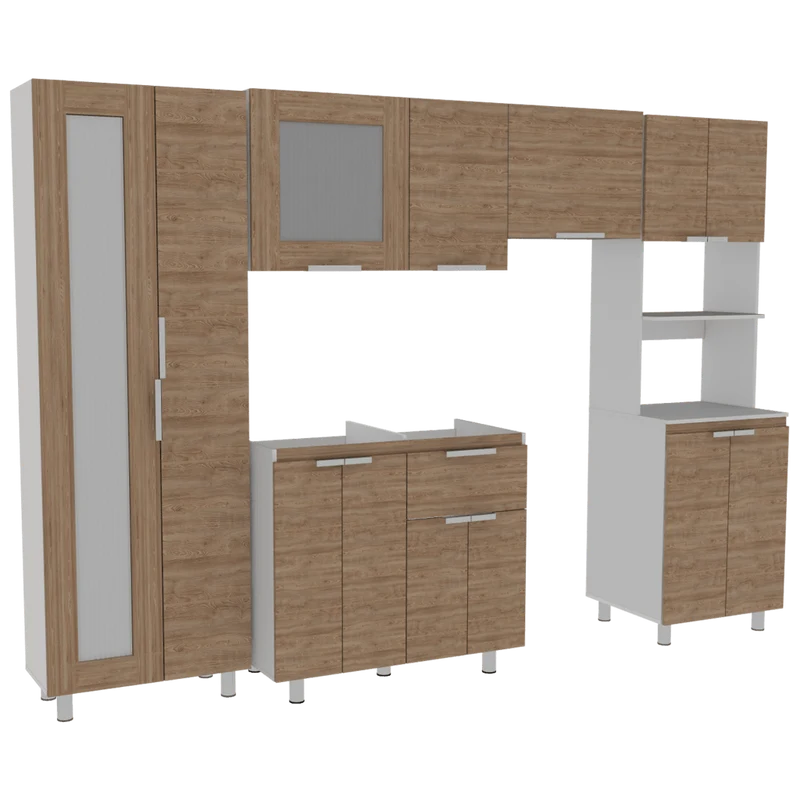 Cocina Integral Simons, Miel y Blanco, Incluye Mesón Izquierdo en Acero Inoxidable