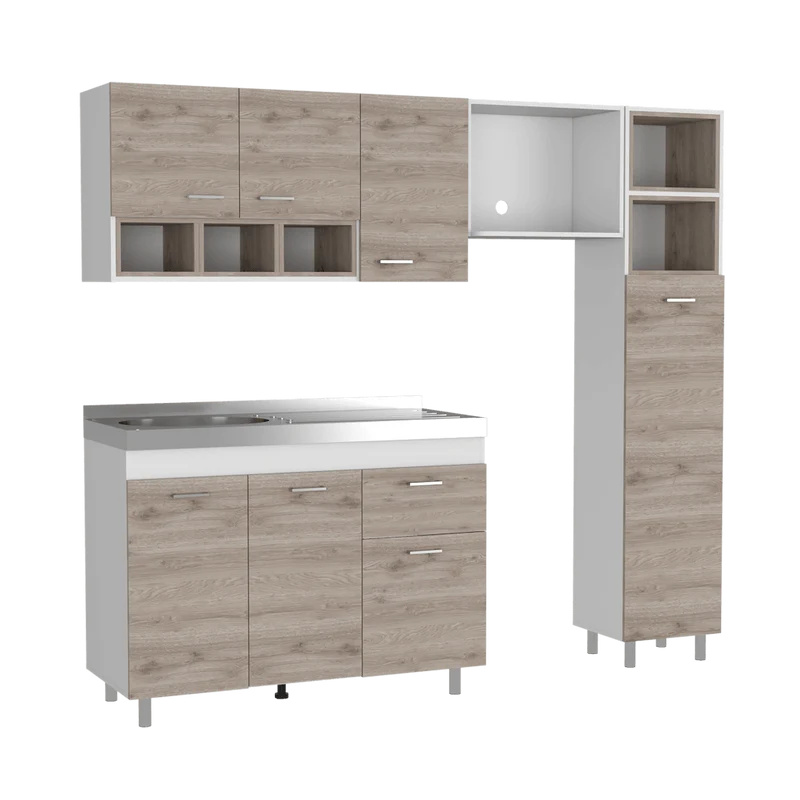 Cocina Integral Osmel, Humo y Blanco, Incluye Mesón Izquierdo en Acero Inoxidable