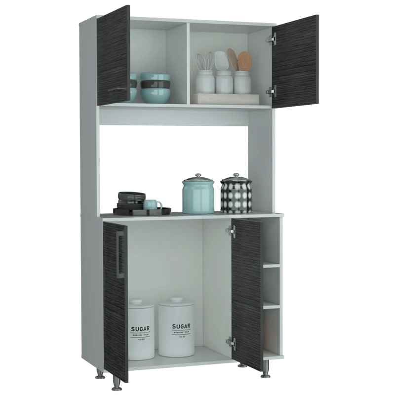 Alacena Keira, Gris y Blanco, con Entrepaños para Ubicar Elementos de Cocina