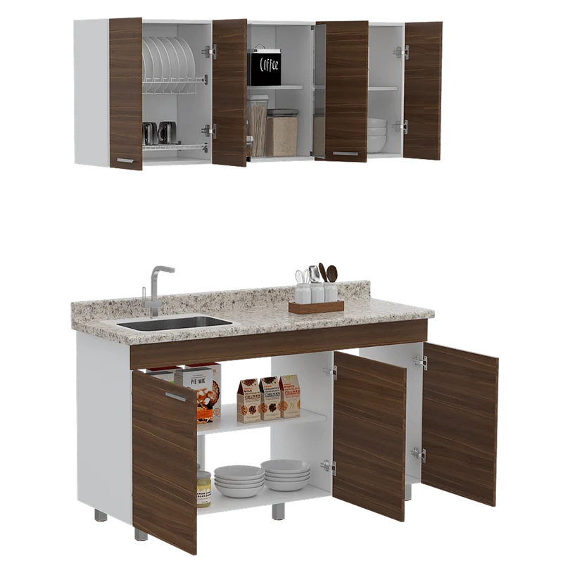 Cocina Integral Eris, Moreno y Blanco, Incluye Mesón Izquierdo Laminado y Lavaplatos