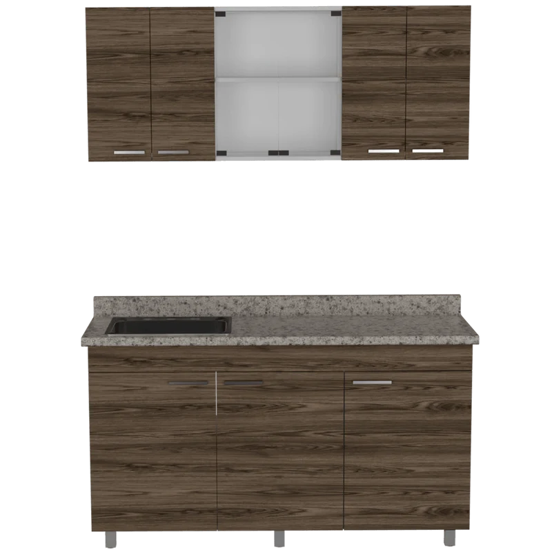 Cocina Integral Eris, Chocolate y Blanco, Incluye Mesón Izquierdo Laminado y Lavaplatos