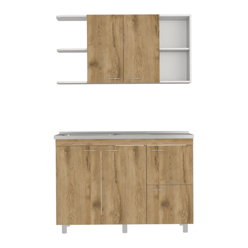 Cocina Integral Giotto, Macadamia y Blanco, Incluye Mesón Izquierdo Liso HC