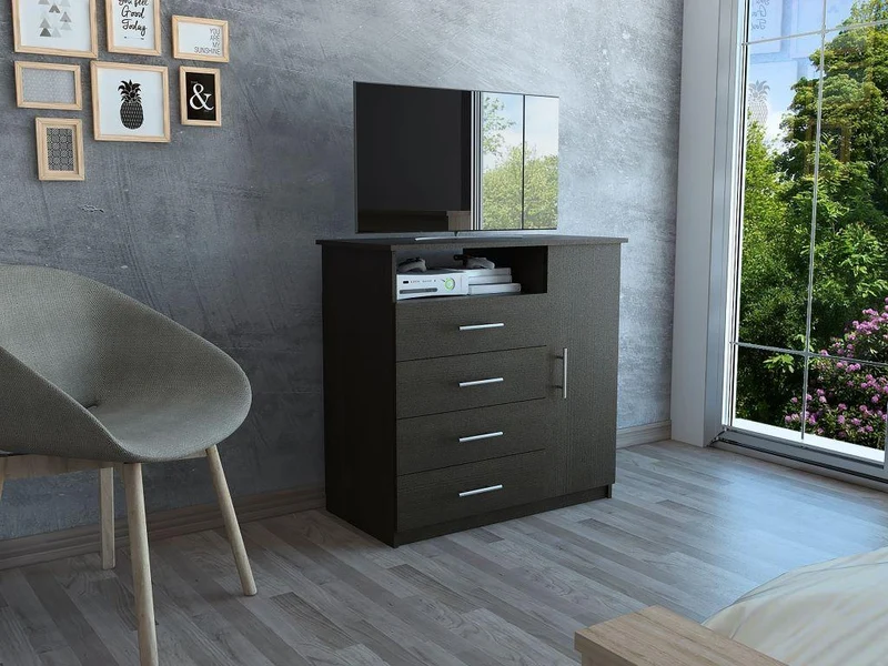 Organizador Barlovento, Wengue, con Cuatro Cajones y una Puerta