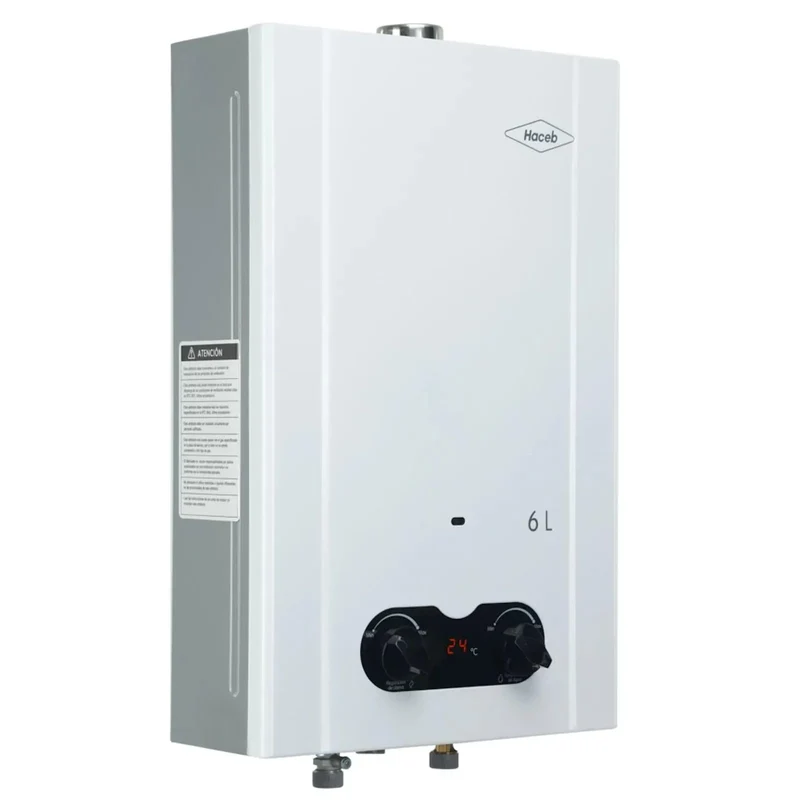 Calentador de Agua Haceb de Paso a Gas Natural Tiro Forzado Bambú 6 Litros Blanco