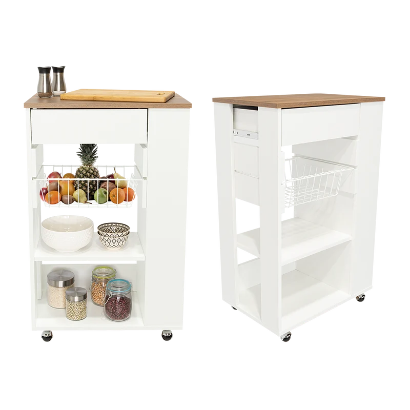 Set de 2 Organizadores de Cocina Alhena, Blanco y Moca, con Entrepaños para Ubicar Elementos de Cocina