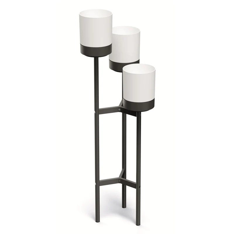Bloomie Stand Florero Macetero de tres patas con 3 macetas 42 cm x 39,5 x 125 cm Marco metálico Blanco