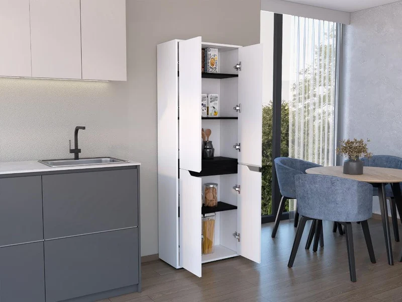 Alacena Gerg, Blanco y Wengue, con Espacio para Guardar Insumos y Utensilios de Cocina ZF