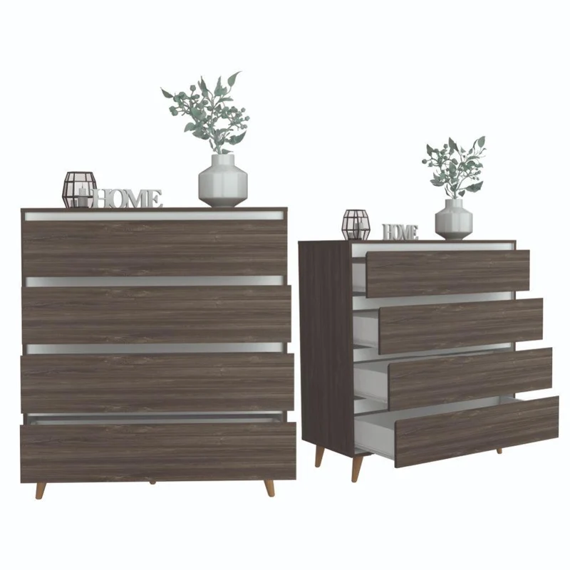 Set de 2 Organizadores Besk, Avellana y Blanco, con Cuatro Cajones y Patas en Madera