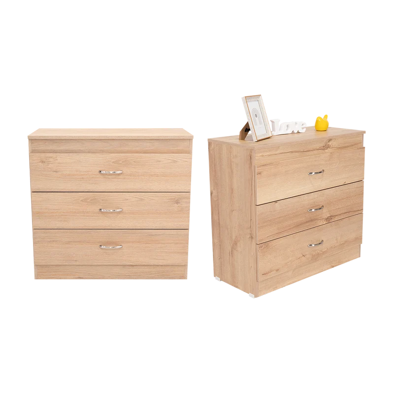 Set de 2 Organizadores Conor, Beige y Blanco, con Tres Cajones Organizadores y Manijas Metálicas