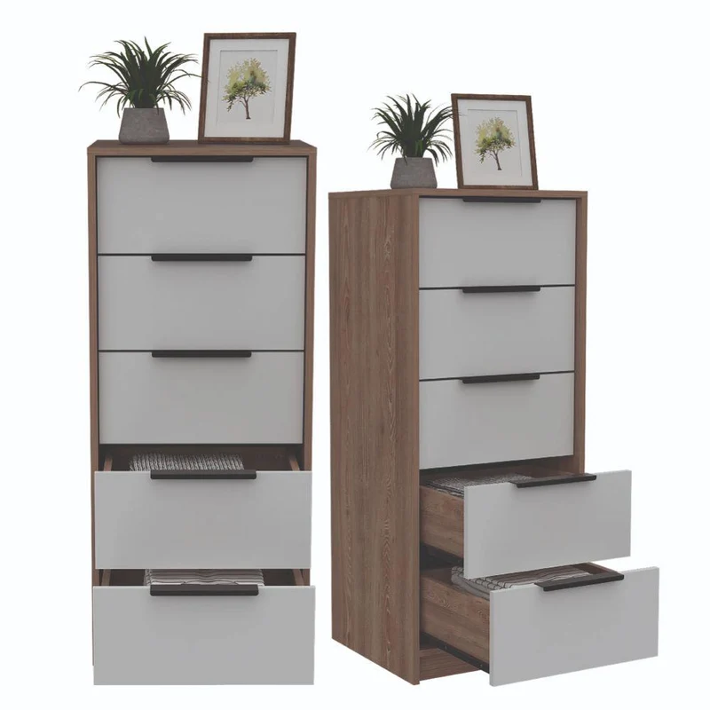 Set de 2 Organizadores Wesley, Miel y Blanco, con Cinco Cajones Deslizables de Cerraduras Metálicas