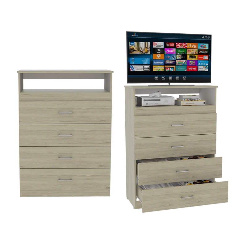Set de 2 Organizadores Barlovento, Beige y Blanco, con Cuatro Cajones