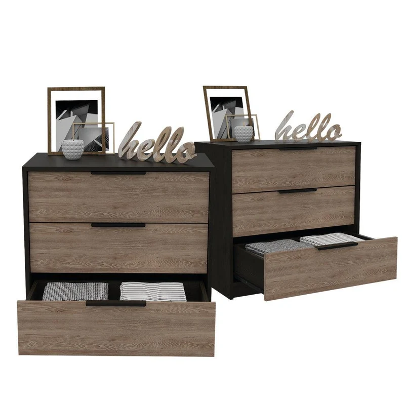Set de 2 Organizadores Wesley, Wengue y Miel, con Tres Cajones Amplios y Manijas Metálicas