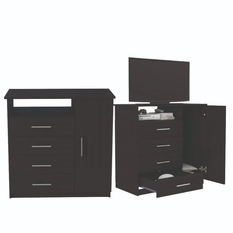 Set de 2 Organizadores Barlovento, Wengue, con Cuatro Cajones y una Puerta