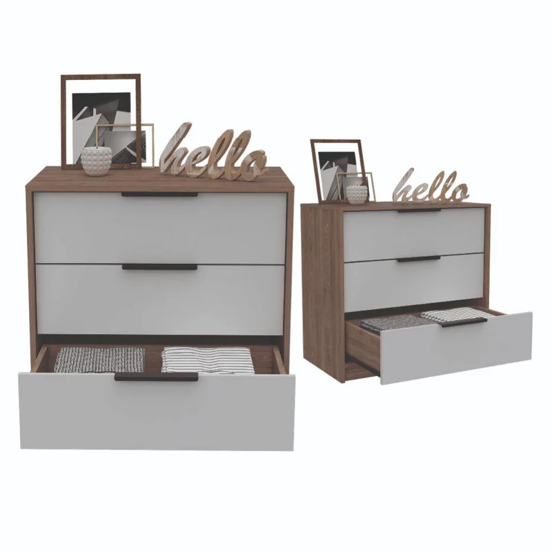 Set de 2 Organizadores Wesley, Miel y Blanco, con Tres Cajones