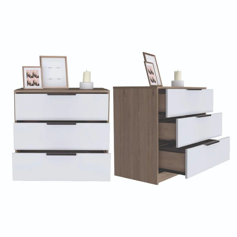 Set de 2 Organizadores Wesley, Beige y Blanco, con Tres Cajones Organizadores y Manijas Metálicas