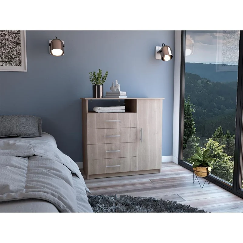 Set de 2 Organizadores Barlovento, Bardolino y Blanco, con Cuatro Cajones y una Puerta