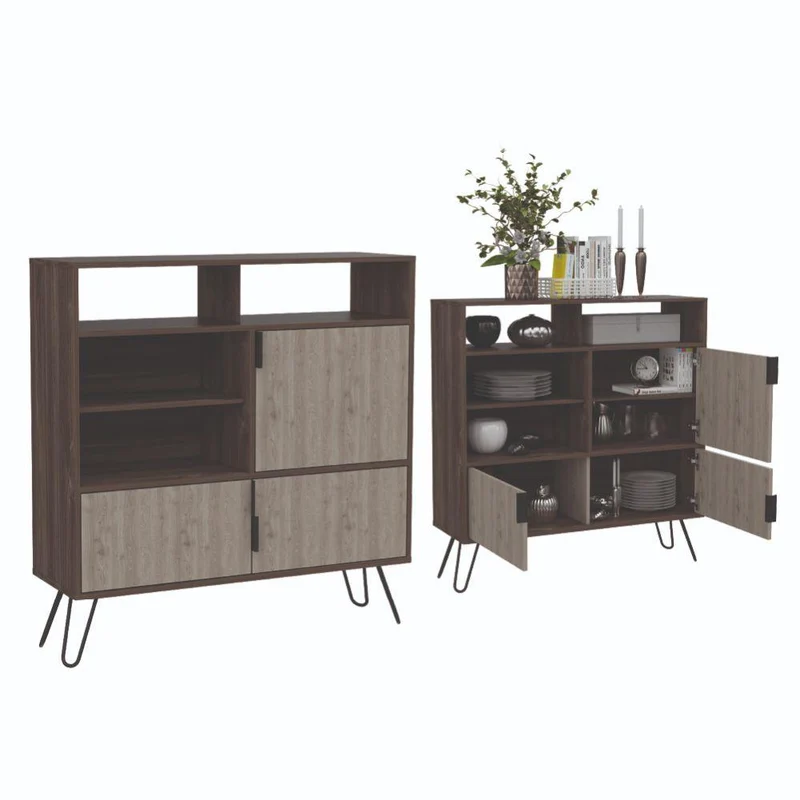 Set de 2 Muebles Organizador Burga, Avellana y Humo, con Cuatro Entrepaños Dobles