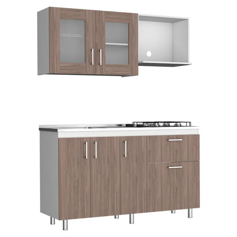 Cocina Integral Adiff, Castaño y Blanco, Incluye Mesón Izquierdo HC