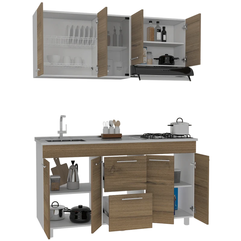 Cocina Integral Prada, Moca y Blanco, Incluye Mesón Izquierdo