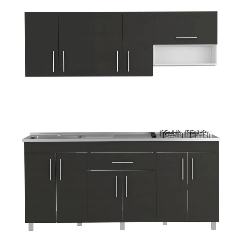 Cocina Integral Carson, Wengue y Blanco, Incluye Mesón Izquierdo en Acero Inoxidable