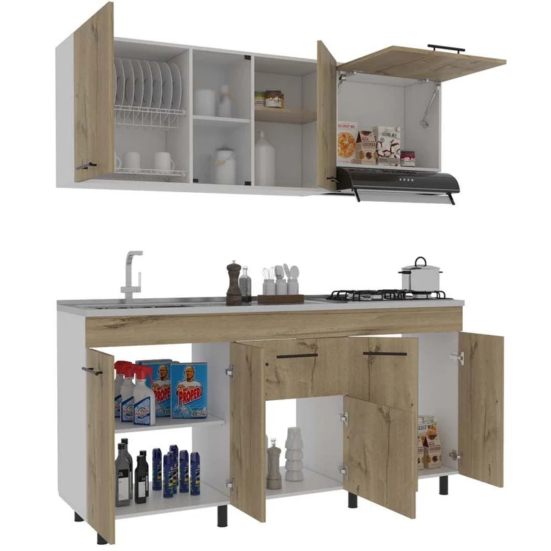 Cocina Integral Mason, Café Claro y Blanco, Incluye Mesón Izquierdo