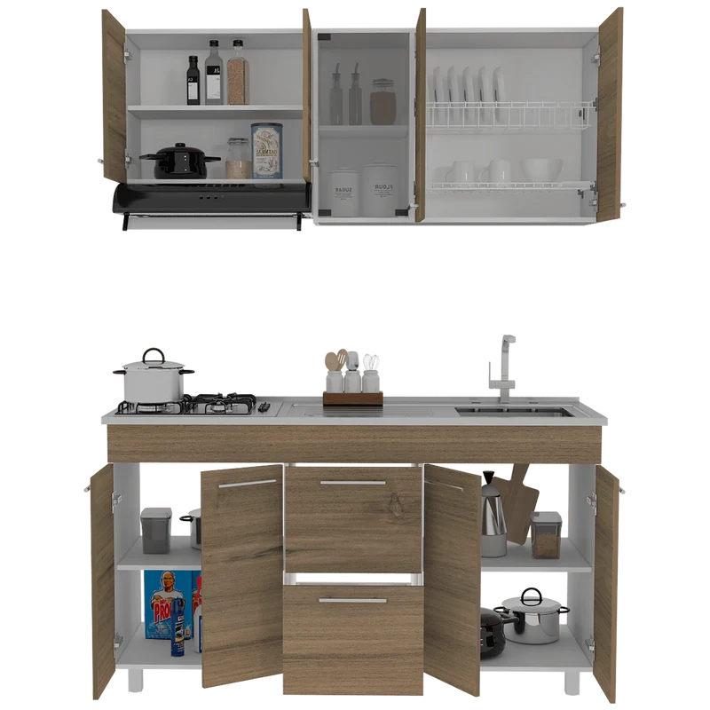 Cocina Integral Prada, Moca y Blanco, Incluye Mesón Derecho